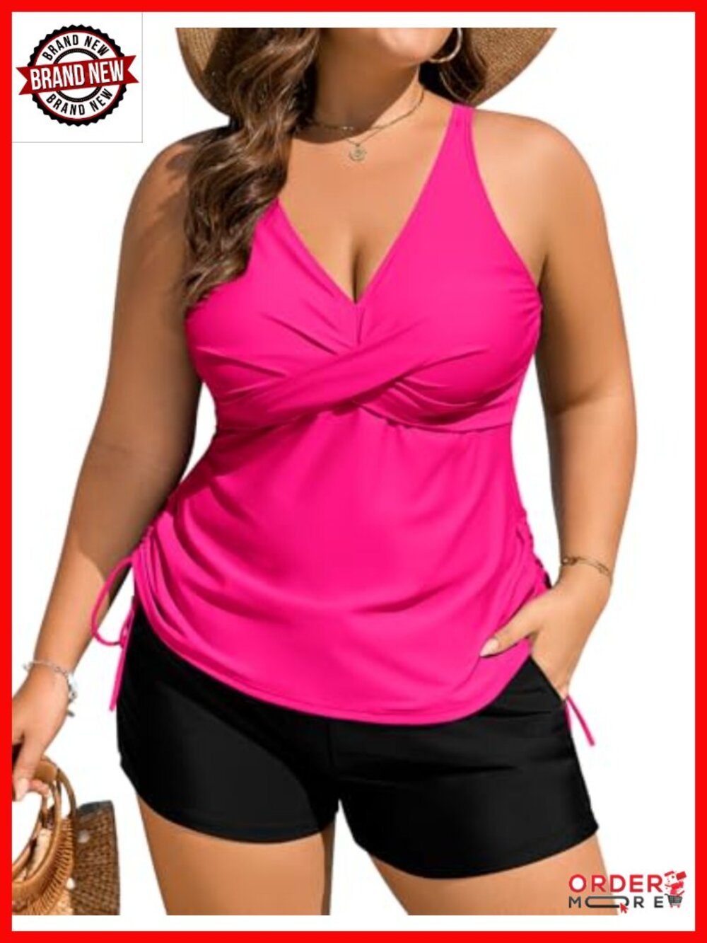 Plus Size Tankini Swimsuit Ruched Drawstring Two Piece Criss Cross Tankini Top